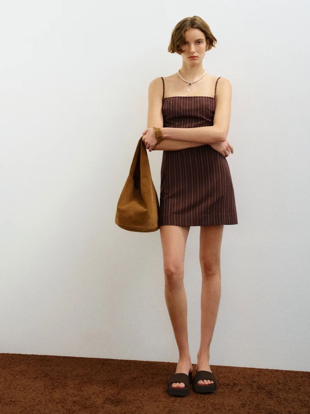 NWT Reformation Cielo Burgundy Pinstripe Square Neck Mini Dress